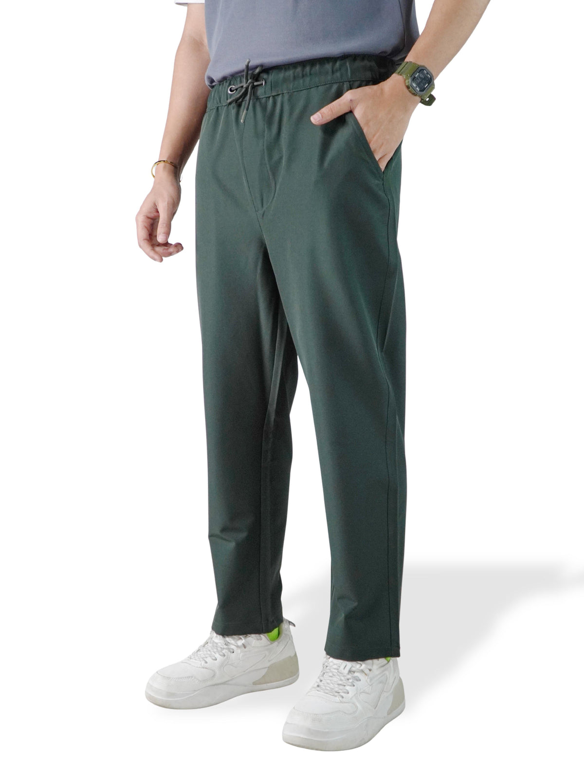 Men’s Relaxed Fit Trousers – Elastic Waist with Drawstring, Casual Pants with Fake Fly & Side Pockets ,Comfortable Everyday Wear