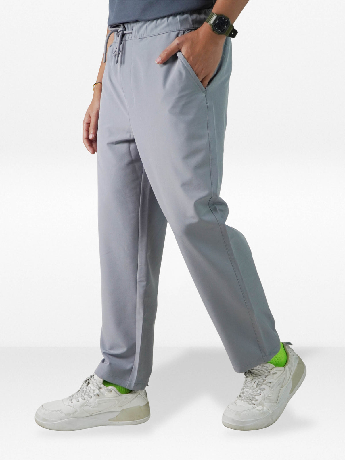 Men’s Relaxed Fit Trousers – Elastic Waist with Drawstring, Casual Pants with Fake Fly & Side Pockets ,Comfortable Everyday Wear