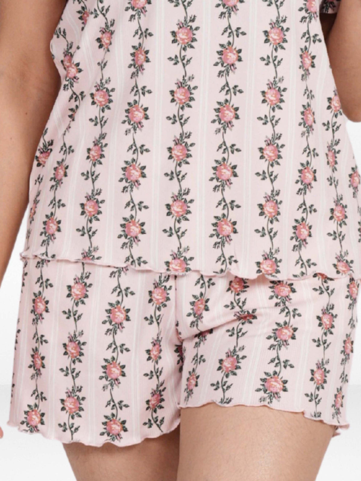 Women’s Pajama Shorts | Printed Sleepwear Shorts | Soft Stretch Yummy Rib Fabric | Elastic Waist Lounge Shorts for Women - Blushing Bride Rose