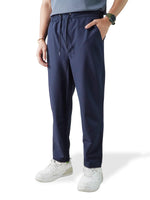 Men’s Relaxed Fit Trousers – Elastic Waist with Drawstring, Casual Pants with Fake Fly & Side Pockets ,Comfortable Everyday Wear