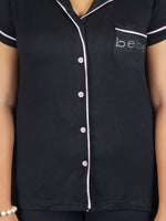 Women's Solid Color Notch collar Sleepwear Set.