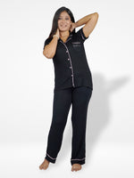 Women's Solid Color Notch collar Sleepwear Set.