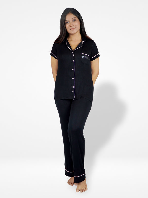 Women's Solid Color Notch collar Sleepwear Set.