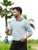Men’s Striped Henley Neck T-Shirt – Regular Fit Long Sleeve Tee |Soft Stretch Casual Wear