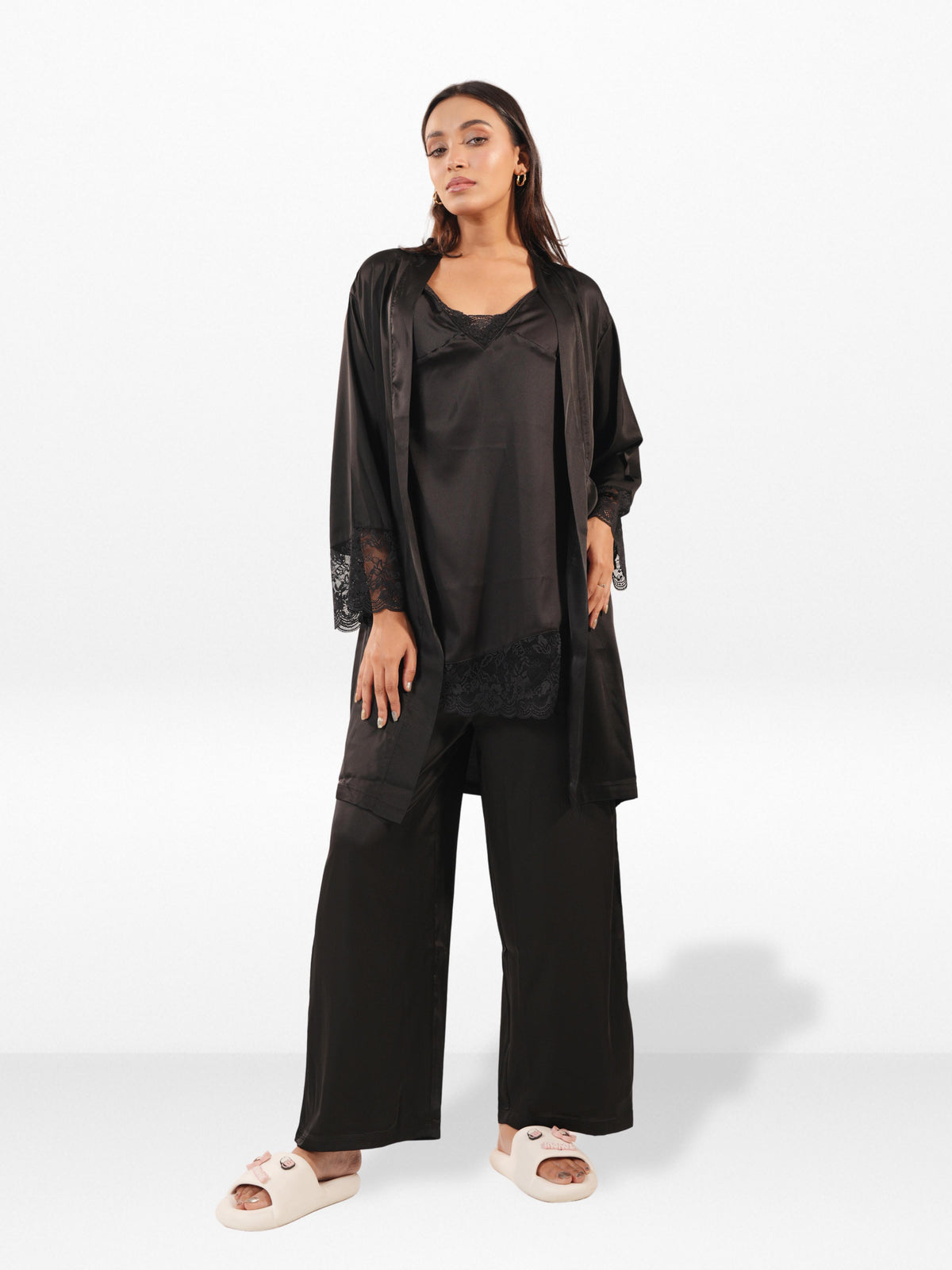 Women’s Satin 4 Piece Night Dress Set – Luxury Sleepwear | Soft Silky Comfortable Nightwear