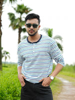 Men’s Striped Henley Neck T-Shirt – Regular Fit Long Sleeve Tee |Soft Stretch Casual Wear