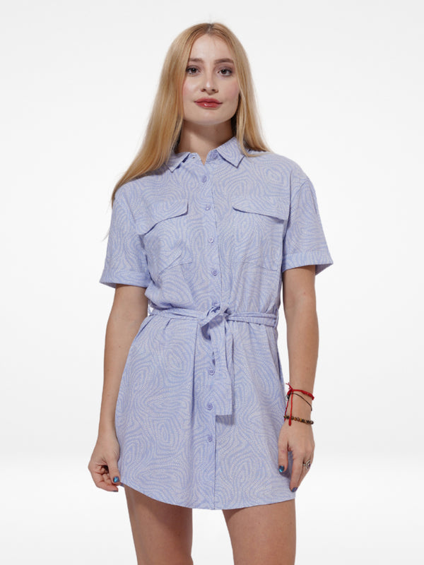 Women Pocket Shirt Blue Dress