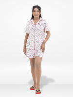 Women’s Notch Collar Sleepwear Set – Short Sleeve All Over Print Pajama Top & Shorts, Soft Comfortable Nightwear