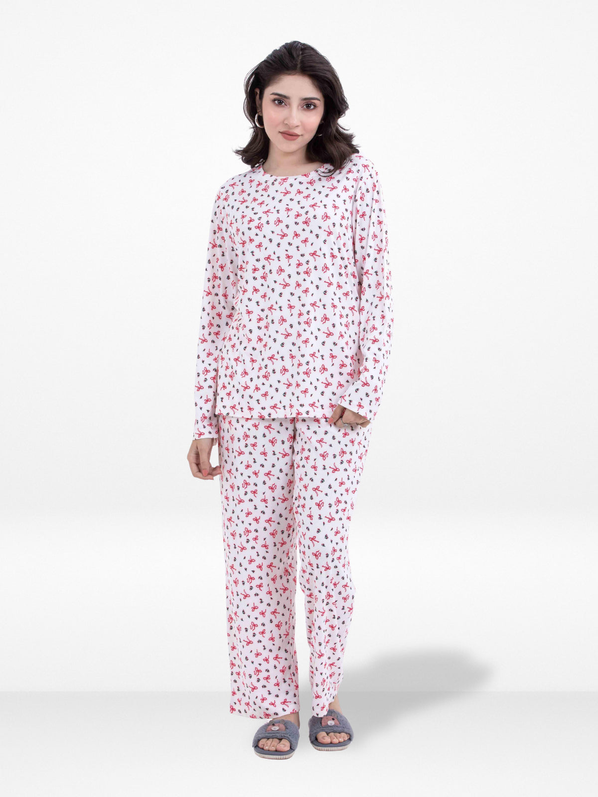 Women’s Crew Neck Collar Sleepwear Set – Long- Sleeve All Over Print Pajama Top &amp; Shorts | Soft, Lightweight &amp; Comfortable Nightwear