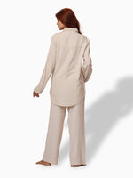 Women Long Sleeve Button Down Shirt High Waist Wide Leg Long Pants Outfits.