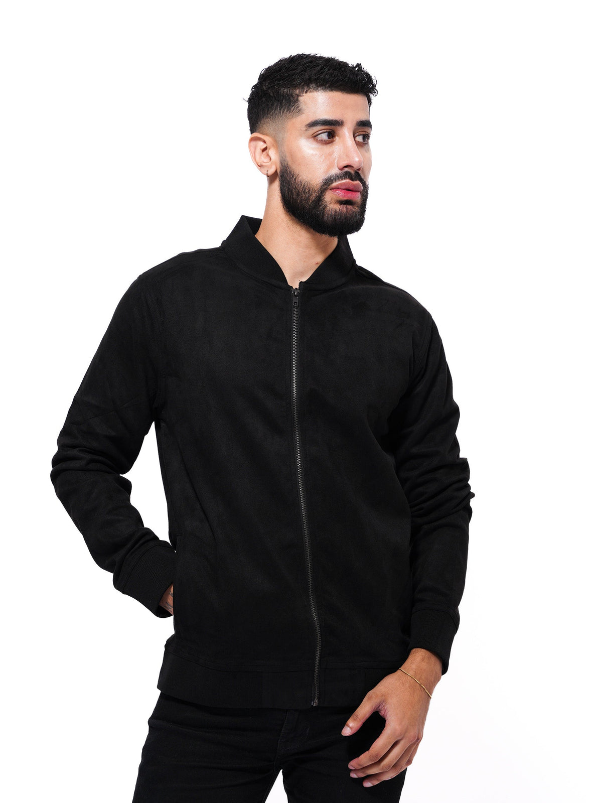 Men Casual Suede Bomber Jacket - inteblu