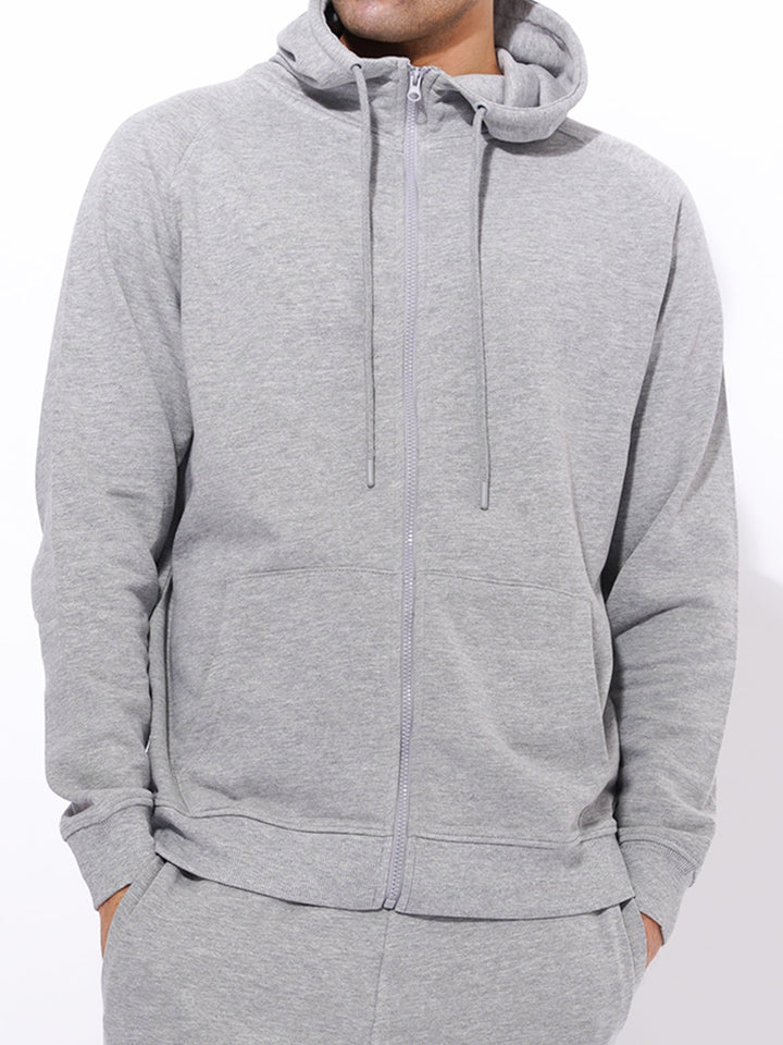 Men’s Winter Premium Cotton pocket Hoodie Grey Melange Color - inteblu