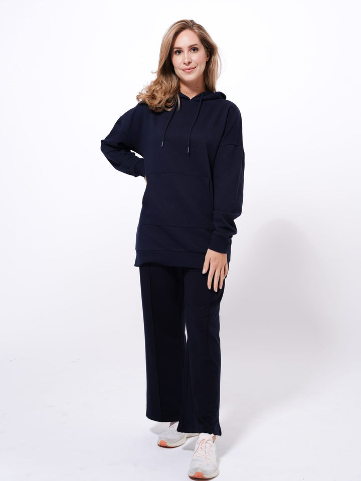 Women's Cotton Navy Blue Hoodie - inteblu