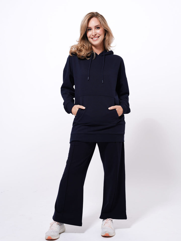 Women's Cotton Navy Blue Hoodie - inteblu