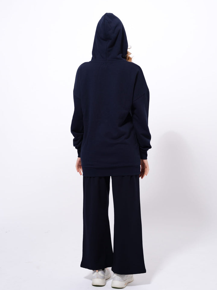 Women's Cotton Navy Blue Hoodie - inteblu