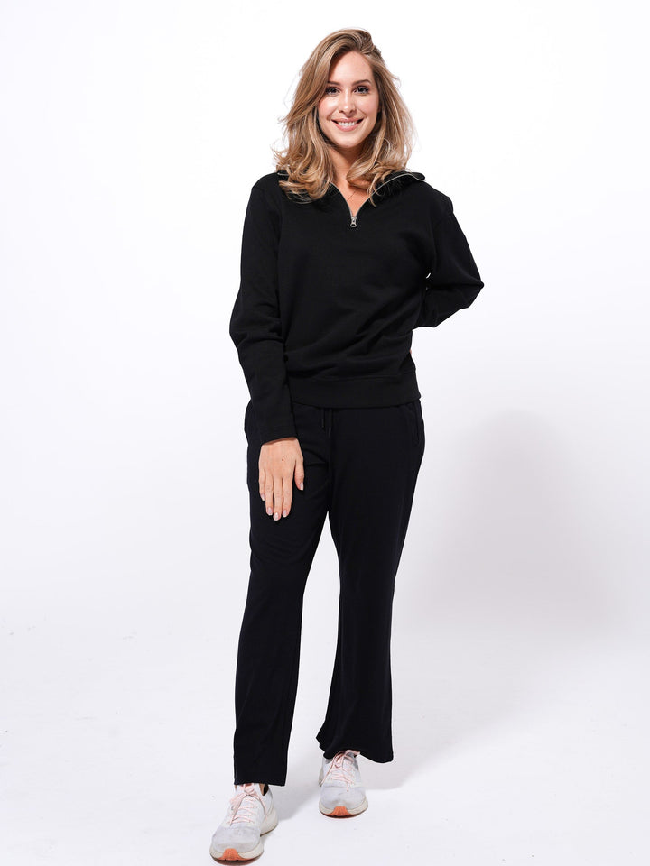 Women's High Neck Cotton Sweatshirt in Black Color - inteblu