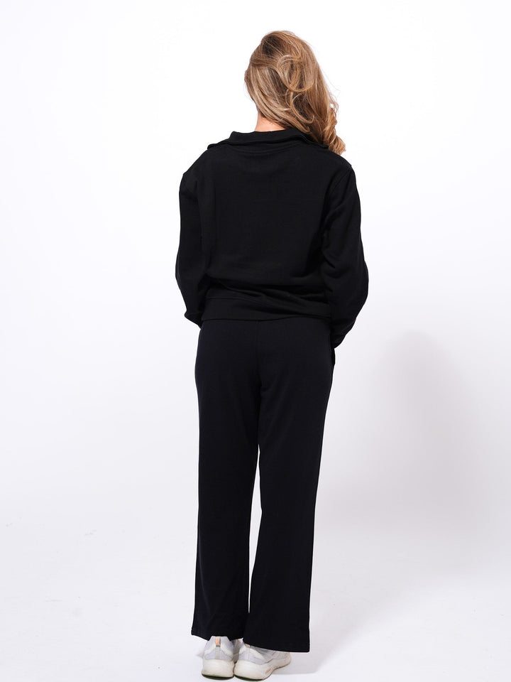 Women's High Neck Cotton Sweatshirt in Black Color - inteblu