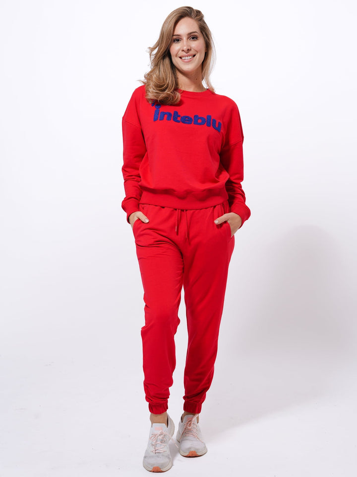 Women Sweatshirt & Joggers Set on Cotton Fabric | Red Color - inteblu