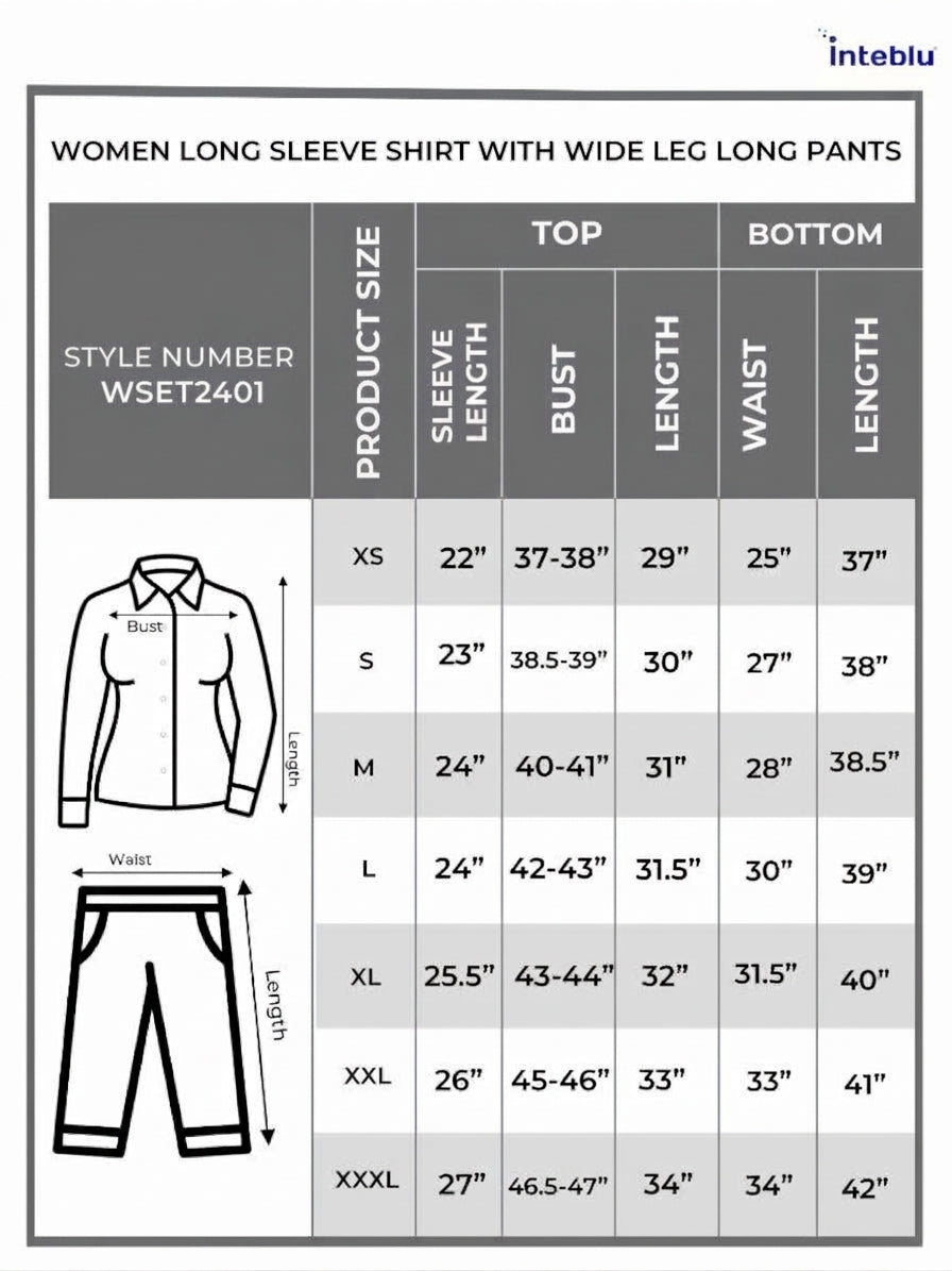 Women Long Sleeve Button Down Shirt High Waist Wide Leg Long Pants Outfits.