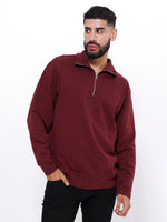 Men's Long Sleeve High Neck Sweatshirt | Wine Color - inteblu