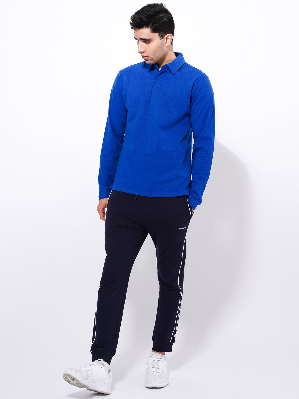 Men's Long Sleeve Player'sZipper Polo Shirt | Blue Color - inteblu