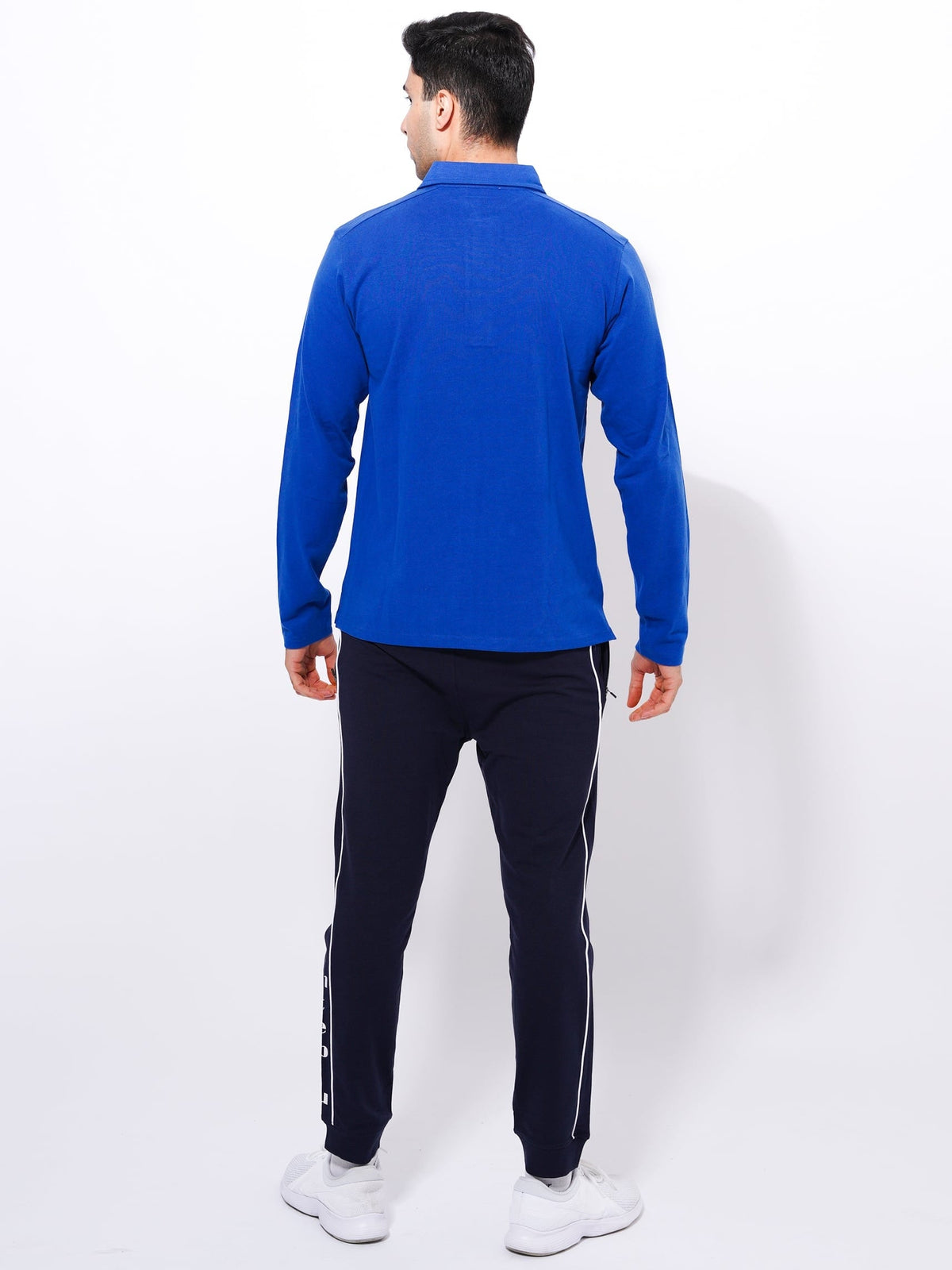 Men's Long Sleeve Player'sZipper Polo Shirt | Blue Color - inteblu