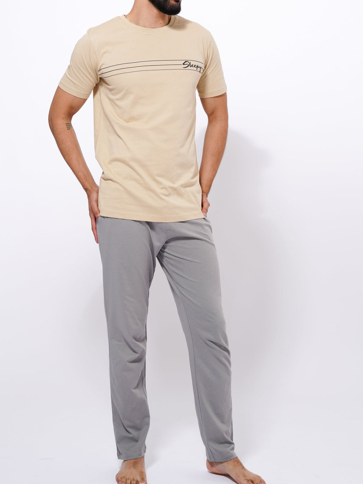 Men's T-Shirt & Trouser Lounge Set Sand