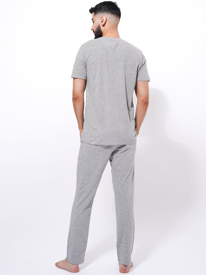 Men's Summer T-Shirt & Full Pants Set in Gray Mélange - inteblu