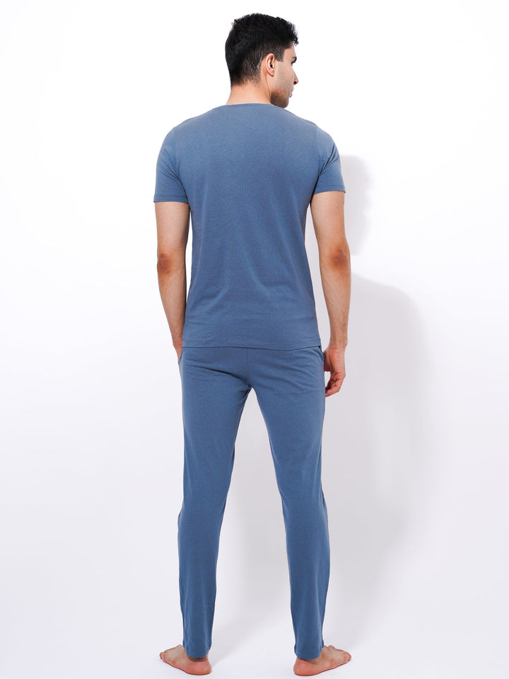 Men's Summer T-Shirt & Full Pants Set in Goblin Blue - inteblu