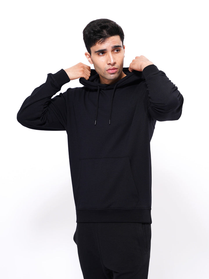 Premium Black Cotton Hoodies for Men - inteblu