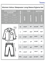 Women Velour Sleepwear Long Sleeve check print Pyjama Set
