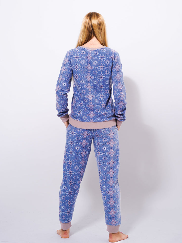 Micro Polar Fleece Blue christmas print Print Women Sleepwear Long Sleeve Pyjama Set - inteblu