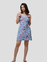 Women Floral Print Contrast Lace Sleep Dress - inteblu