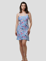 Women Floral Print Contrast Lace Sleep Dress - inteblu