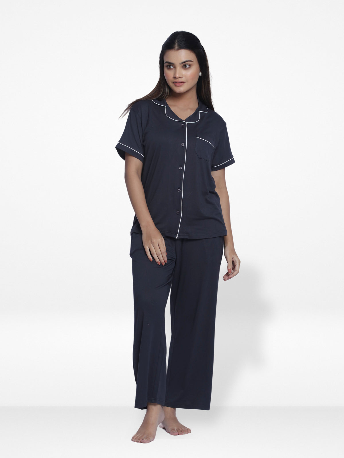 Women Solid Sleepwear Short Sleeve Pyjama Set -Inteblu™