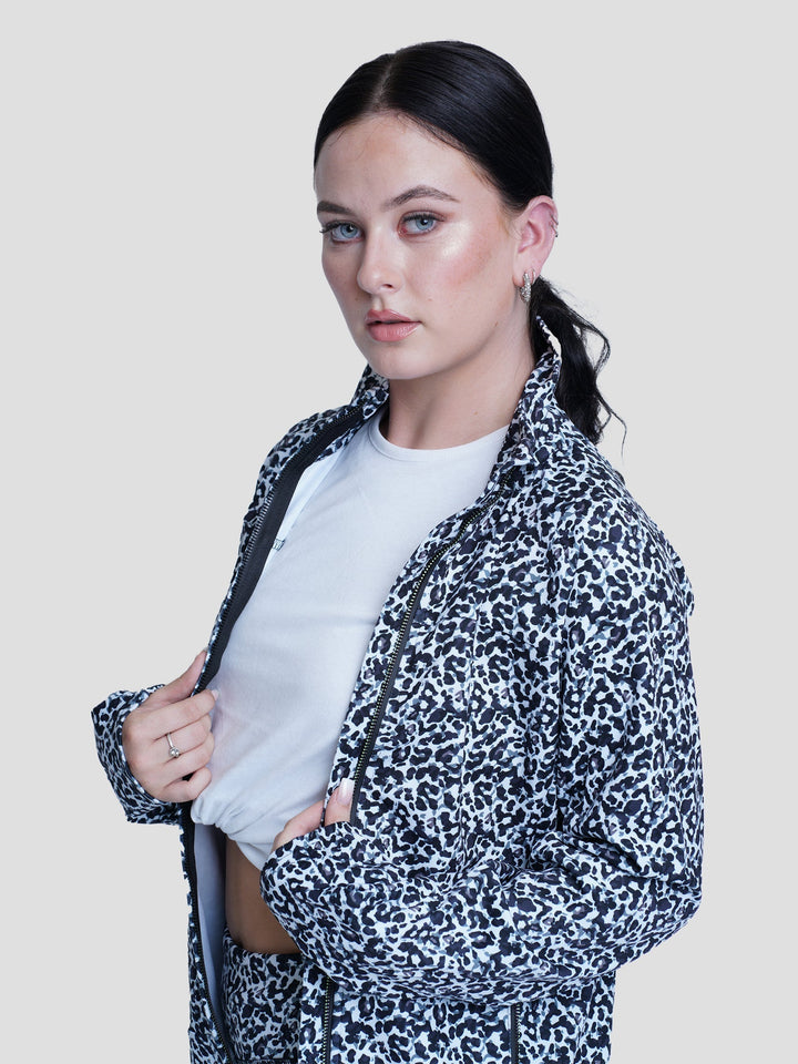 Ladies’ leopard Full Zipper Jacket and Yoga pant - inteblu