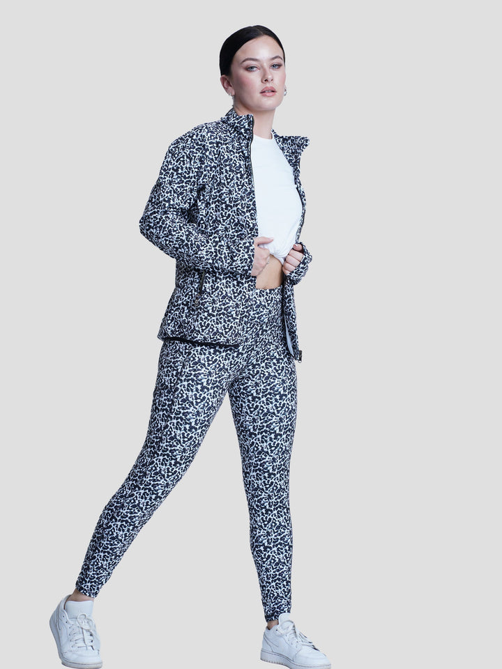 Ladies’ leopard Full Zipper Jacket and Yoga pant - inteblu