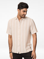 Men's Relaxed-Fit Half-Sleeve Casual Shirt Beige Stripes