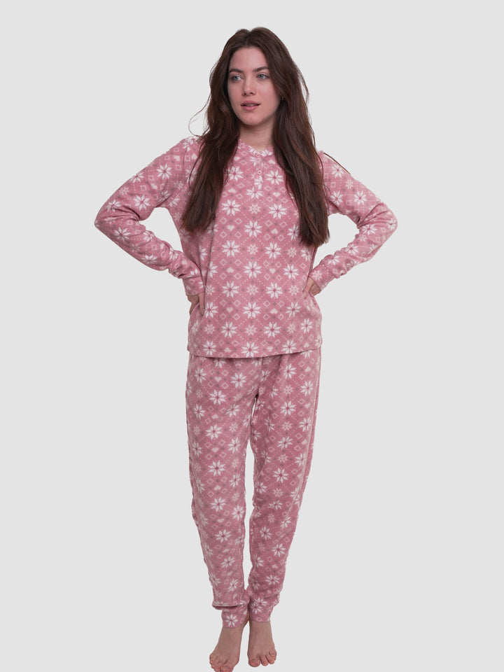 Micro Polar Fleece Star Print Women Sleepwear Long Sleeve Pyjama Set - inteblu