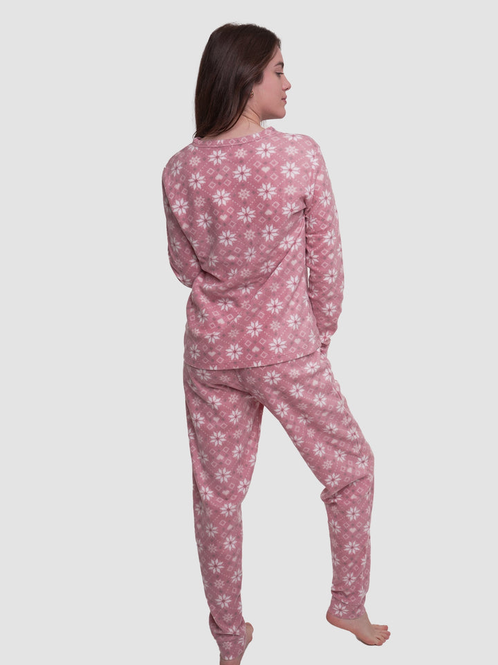 Micro Polar Fleece Star Print Women Sleepwear Long Sleeve Pyjama Set - inteblu