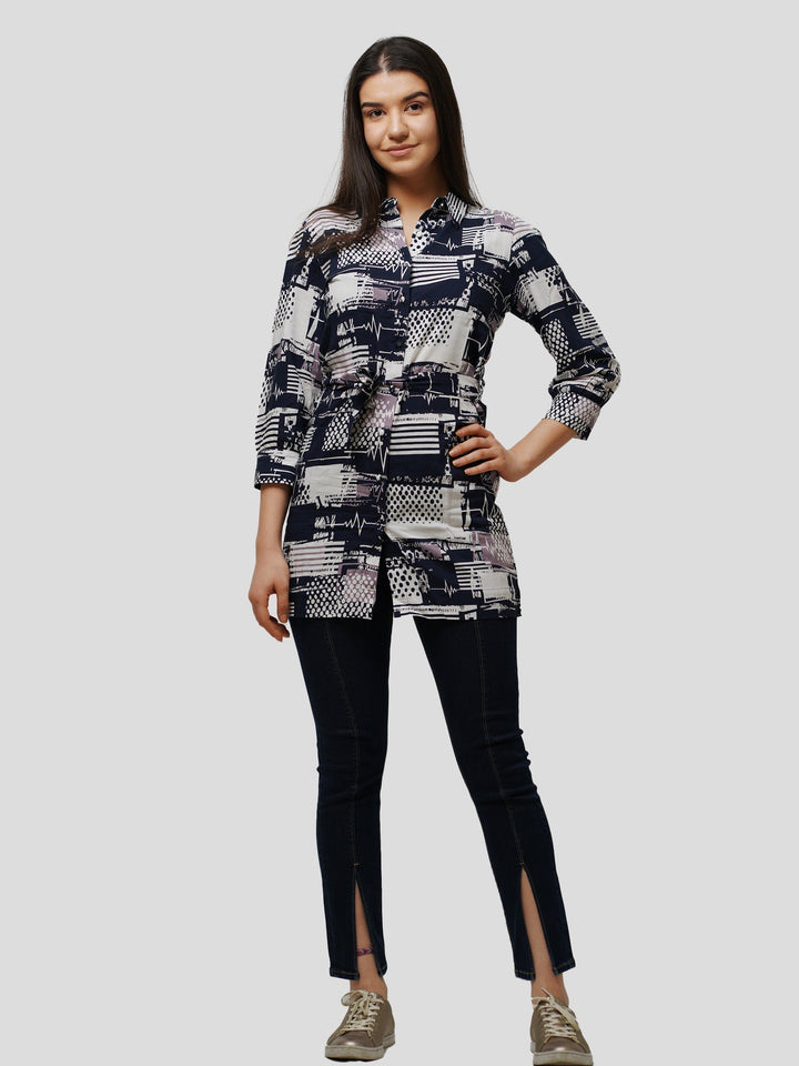 Navy Abstract print Shirt & tops with nice design. - inteblu