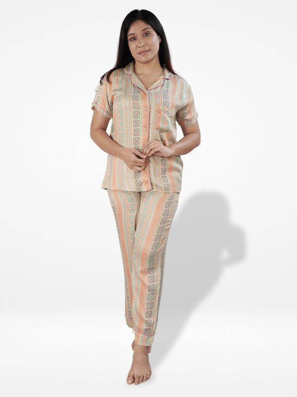 Women White All Over Printed Night Suit Set | Shirt and pajama, Nightwear Dress