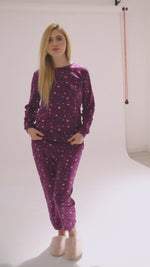 Micro Polar Fleece Star All Over Print Women Sleepwear Long Sleeve Pyjama Set