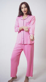 Women Solid Sleepwear Long Sleeve Pyjama Set