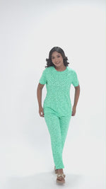 Women’s 2 Piece All Over Printed Loungewear Set – Short Sleeve Top &amp; Pants | Casual Lounge Outfit, Soft Pajama Set, Summer Sleepwear for Women