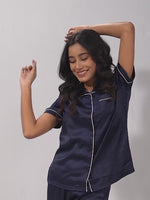 Women's Satin Notch collar Short Sleepwear Set |Satin Fabric