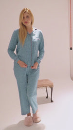 Women Blue Floral Printed Night Suit Set | Shirt and pajama, Nightwear Dress