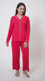 Women Solid Sleepwear Long Sleeve Pyjama Set
