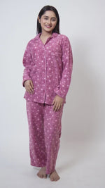 Women Micro Polar Fleece Star Print Sleepwear Long Sleeve Pyjama Set