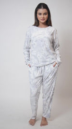 Women Velour Sleepwear Long Sleeve Pyjama Set White